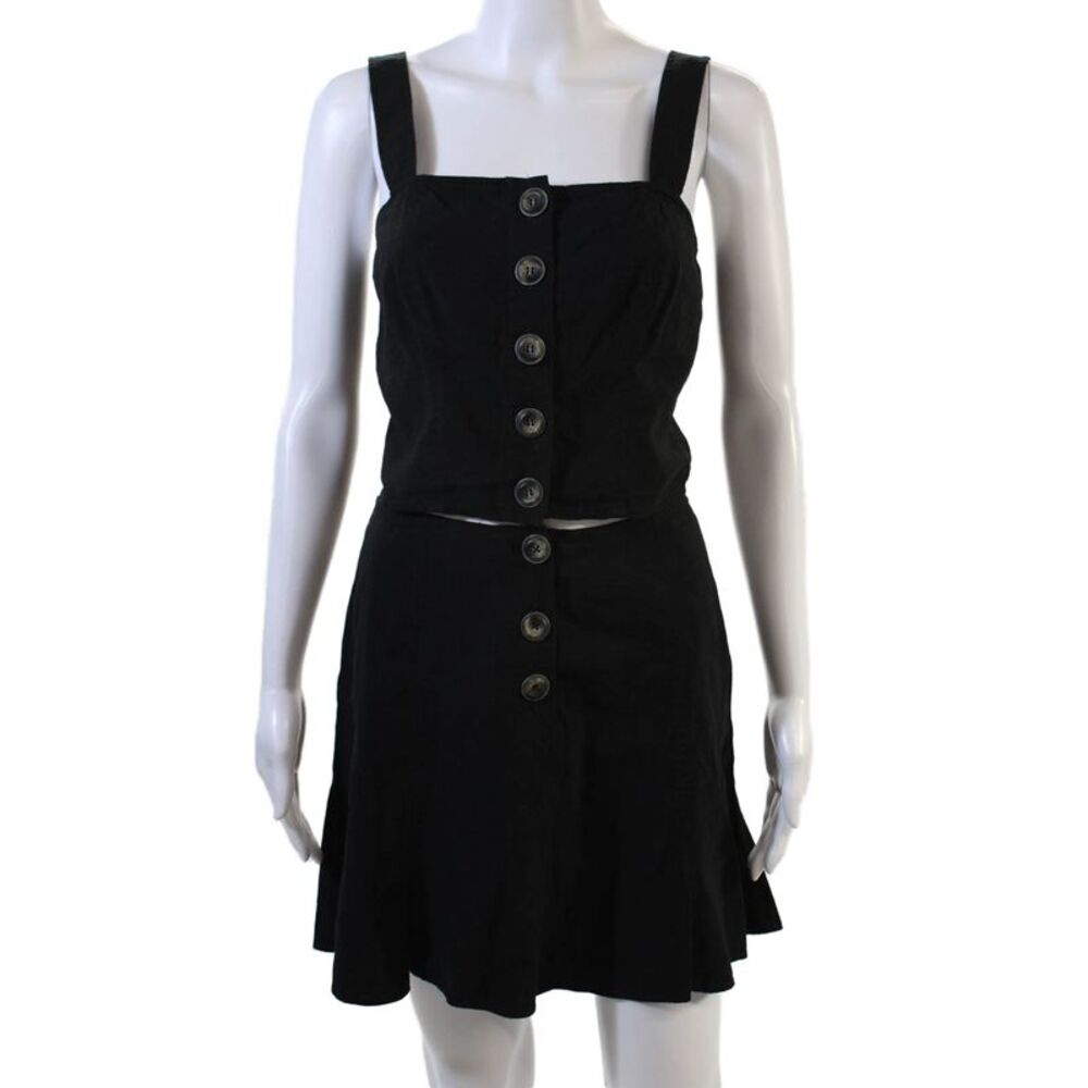 Intermix Womens Linen Blend Button Down Tank Top Skirt Set Black Size 0